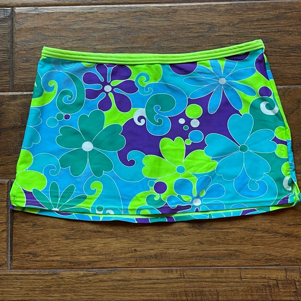 Vintage Limited Too bright neon blue & green mini skirt swim coverup - Picture 2 of 9